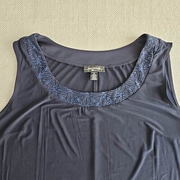 R&M Richards Woman 2 Piece Dress Suit Navy with Blue Embellishments Quiet Luxury - Picture 6 of 16